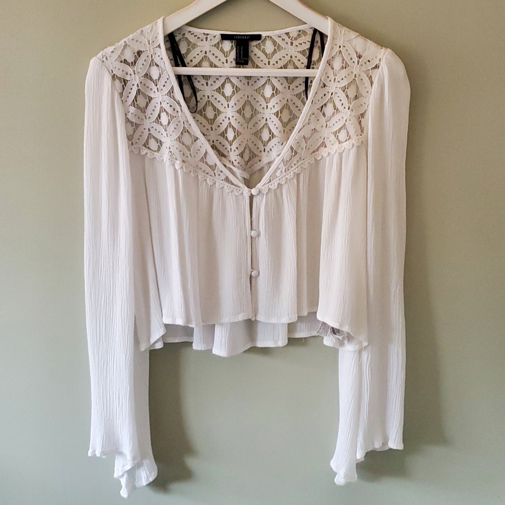 Forever 21 M Y2K Romantic Bohemian Festival Coastal Cowgirl Beach Crop Top